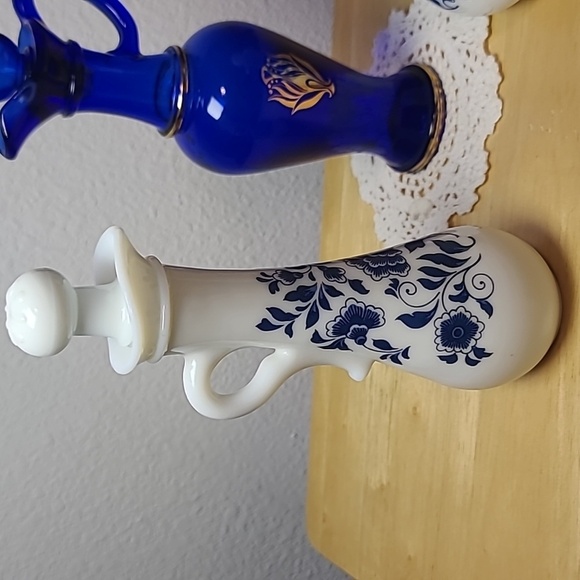 Avon set of three milk glass and blue glass pitcher. - Picture 2 of 4